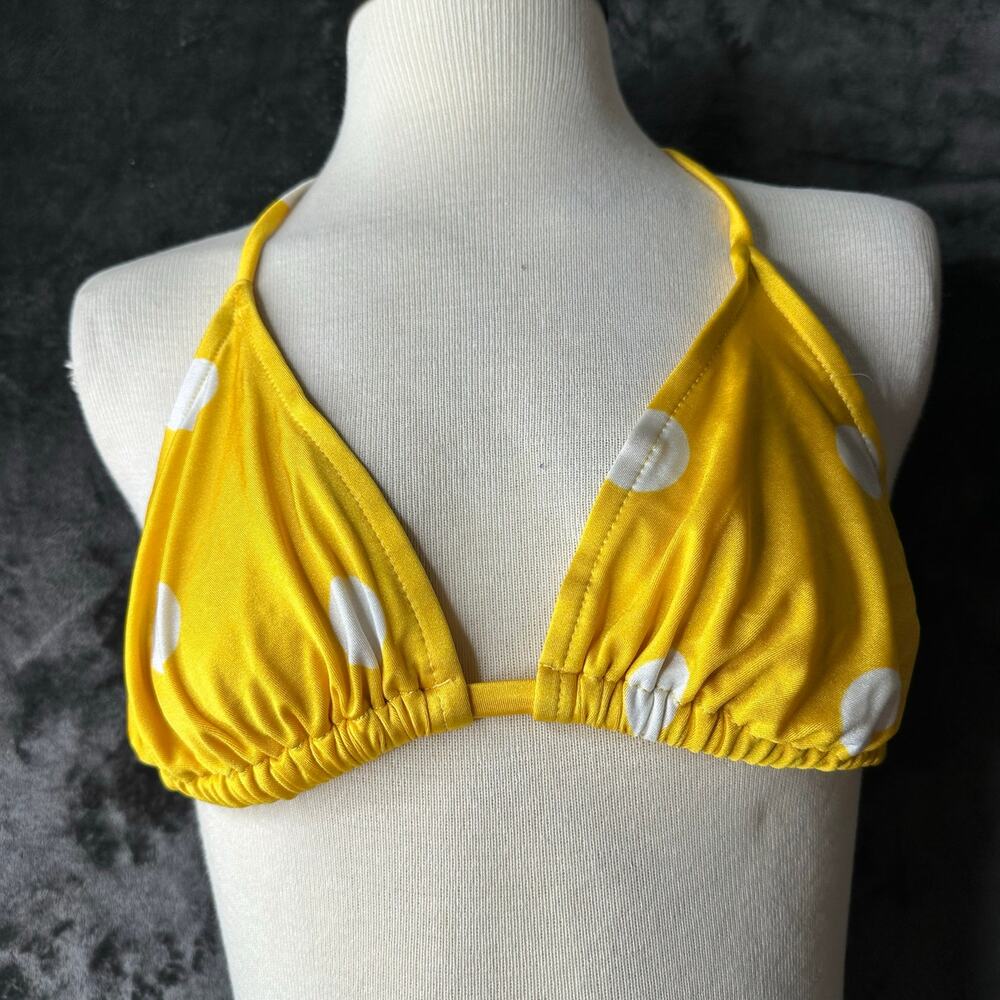 Vintage 80s/90s Triangle  Halter Neck Bikini Top Yellow Polka Dot
Womens Size M